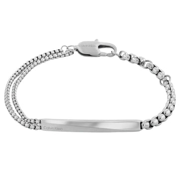 Ανδρικό βραχιόλι Calvin Klein 35100058 κατασκευασμένο από ατσάλι σε ασημένιο χρώμα με σχέδιο αλυσίδας και ταυτότητα.